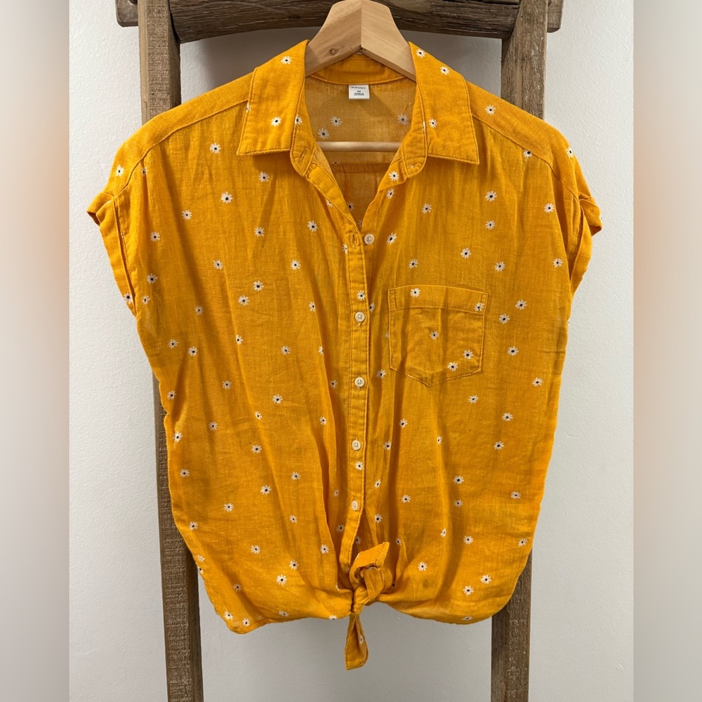 Yellow Floral Button-Up Blouse